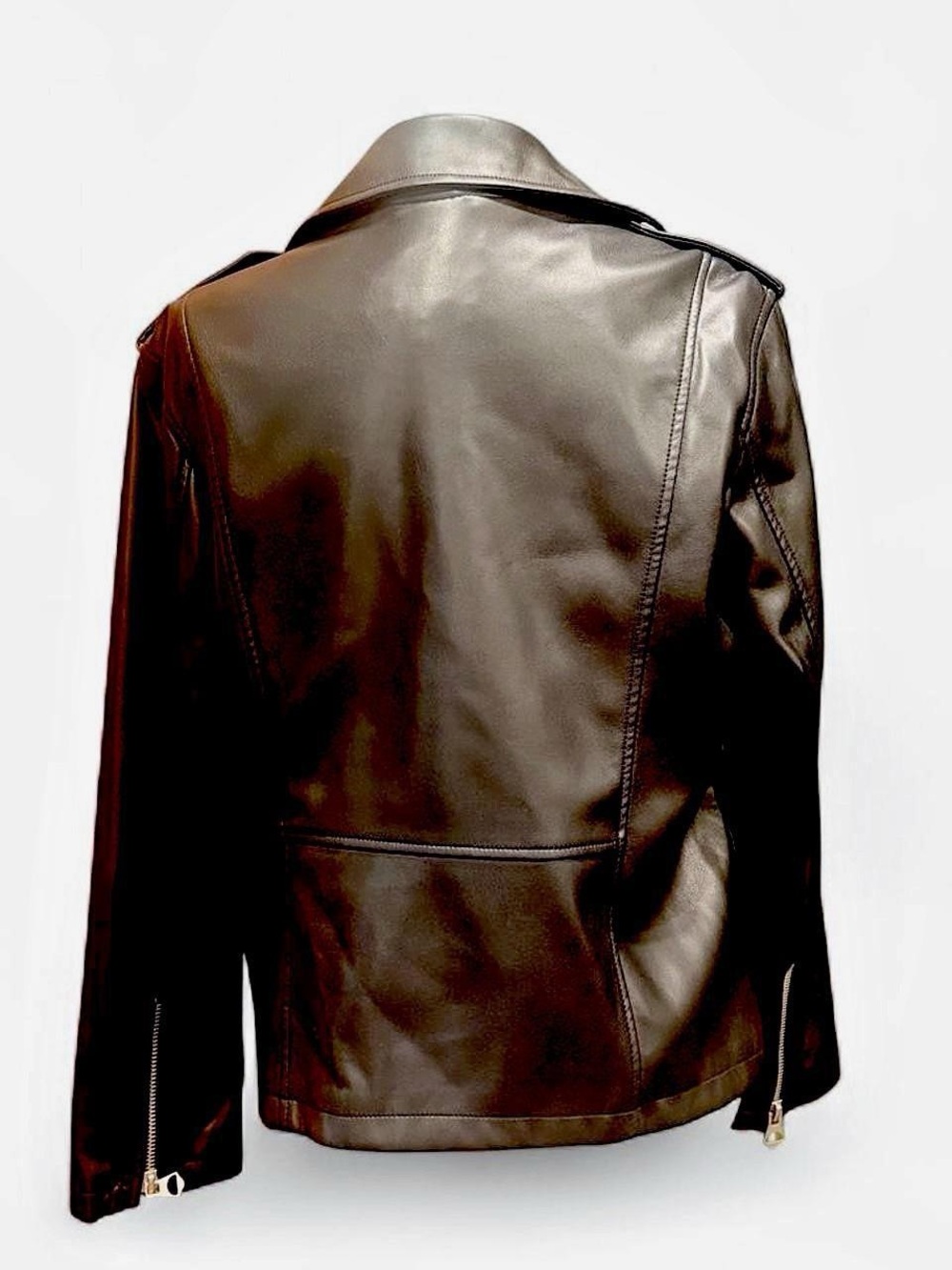 Women's Black Faux Leather Moto Jacket - Sleek Zip Front - Picture 4 of 8